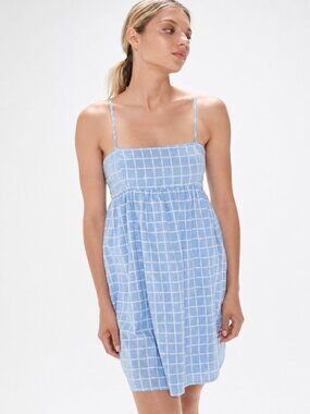 Like New Urban Outfitters Rochelle Blue Windowpane Babydoll Mini Dress- Large